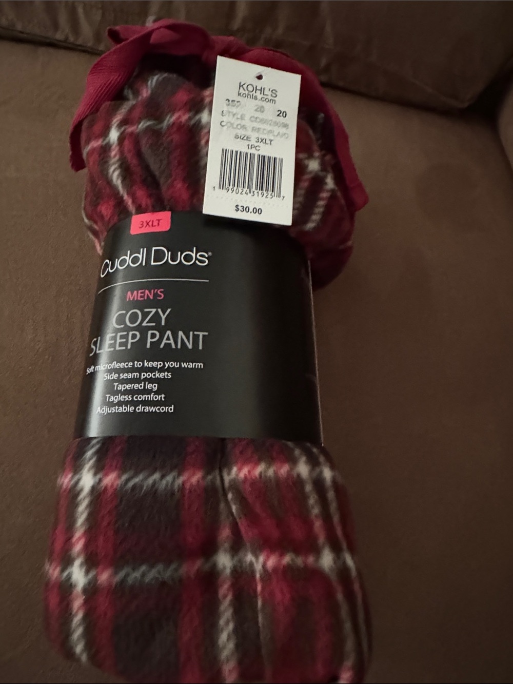 Fleece Pajama Pants Mens 3X TALL Red Plaid Cuddl Duds 3XLT